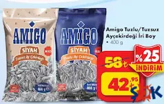 AMİGO TUZLU/TUZSUZ AYÇEKİRDEĞİ İRİ BOY 400 G AMİGO TUZLU/TUZSUZ AYÇEKİRDEĞİ İRİ BOY 400 G